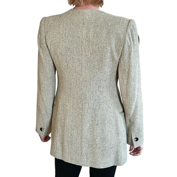 Vintage Linen Blend Womens Tweed Blazer Sz 2 Y2K Unique 4 Button Detail - Picture 6 of 10